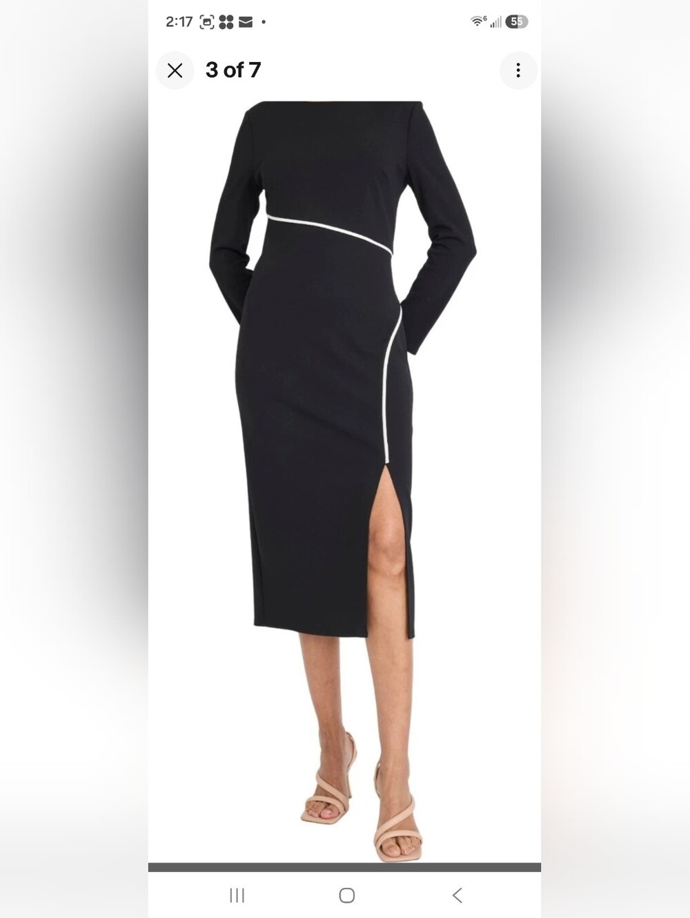 Donna Morgan Black Long Sleeve Sheath Dress with White Piping